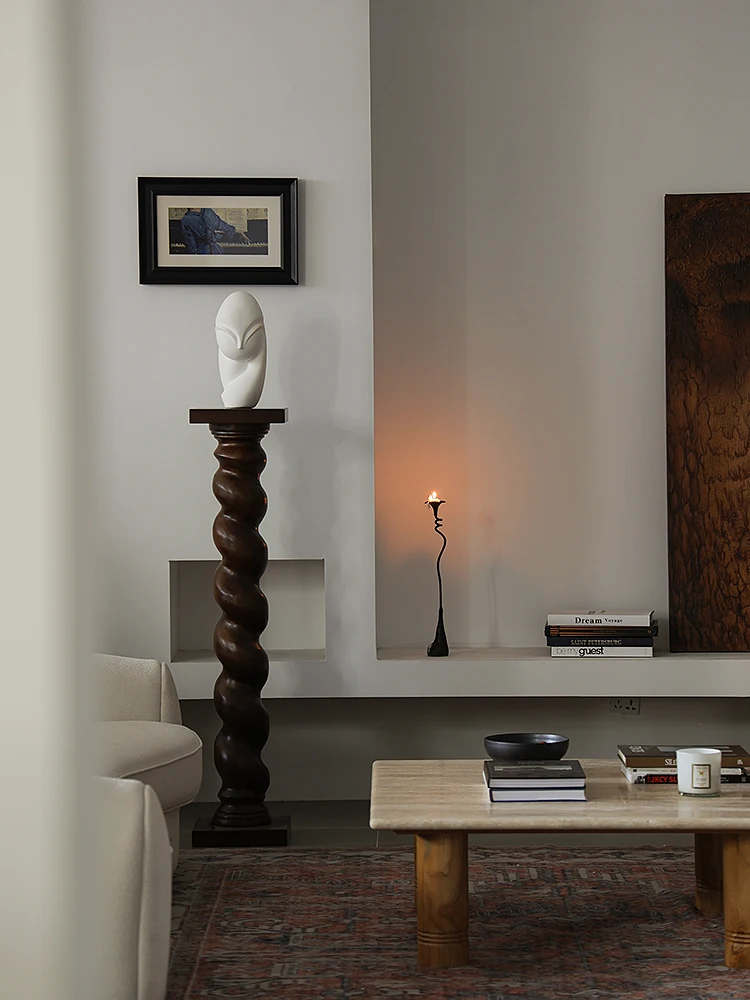 العمود الروماني في العصور الوسطى قاعدة خشبية صلبة حلزونية فرنسية مدخل غرفة المعيشة تمثال فني زخرفة أرضية #2