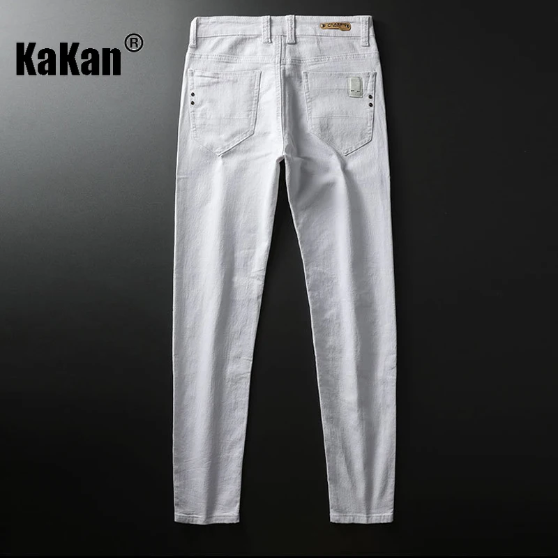 Kakan-y2k nuevos pantalones vaqueros blancos para hombre, pantalones vaqueros largos versátiles y elegantes ajustados, marca de pantalones vaqueros para hombre