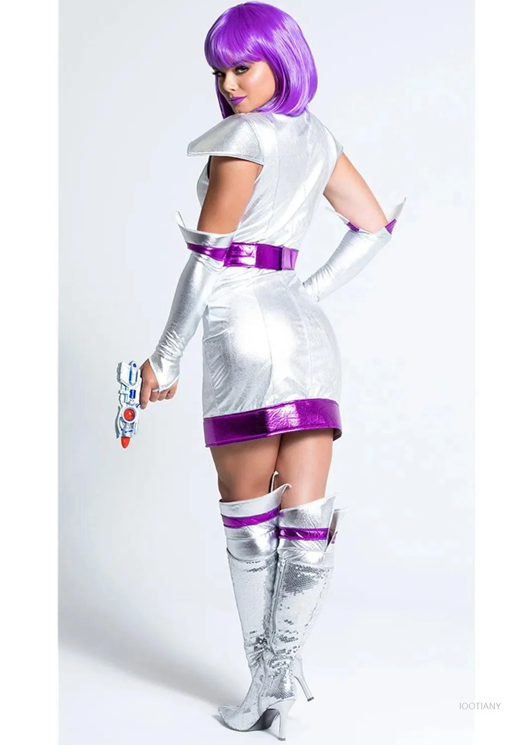 Halloween Purim Carnival Space War Silver Soldier Female Astronaut Pilot Cosplay Costume Club Party Tin Man Fancy Dress