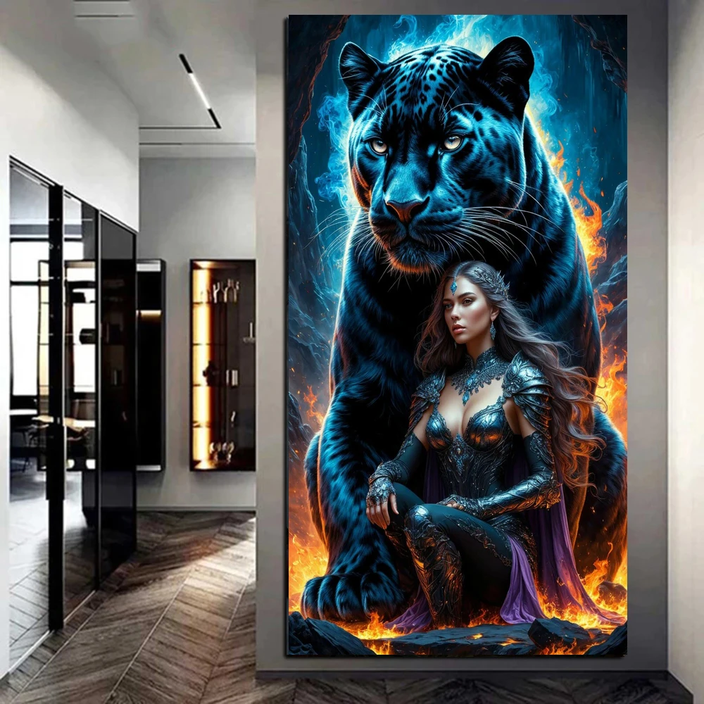 

Warrior Woman Panther Tiger Eagle Diy 5D Large Diamond Painting Kits Full Square Round New 2026 Full Diamond Mosaic Embroidery
