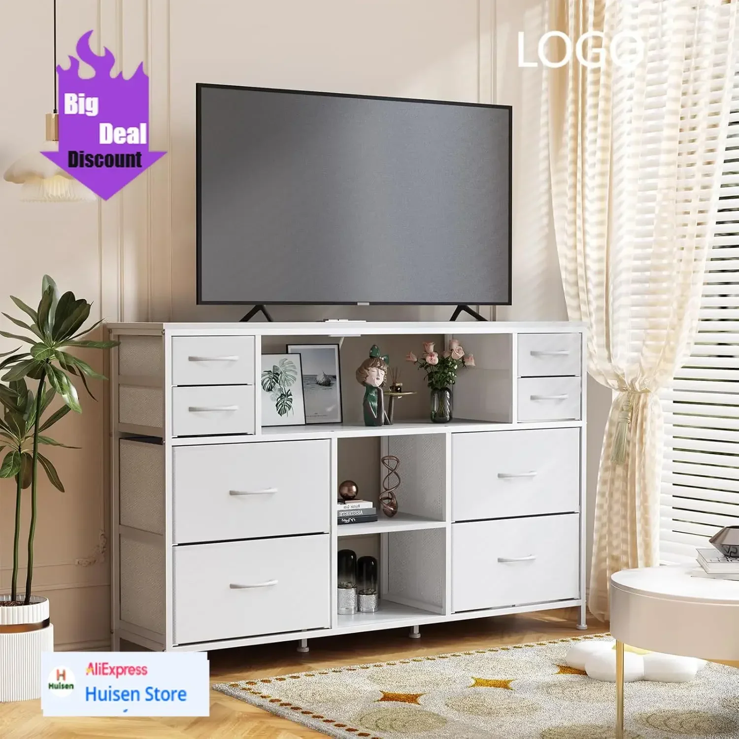 

Solid And DurableTV Stand Dresser Drawer For Bedroom - TV Stands For 45, 50, 55 Inch TV - Entertainment Center Dressers With Cha