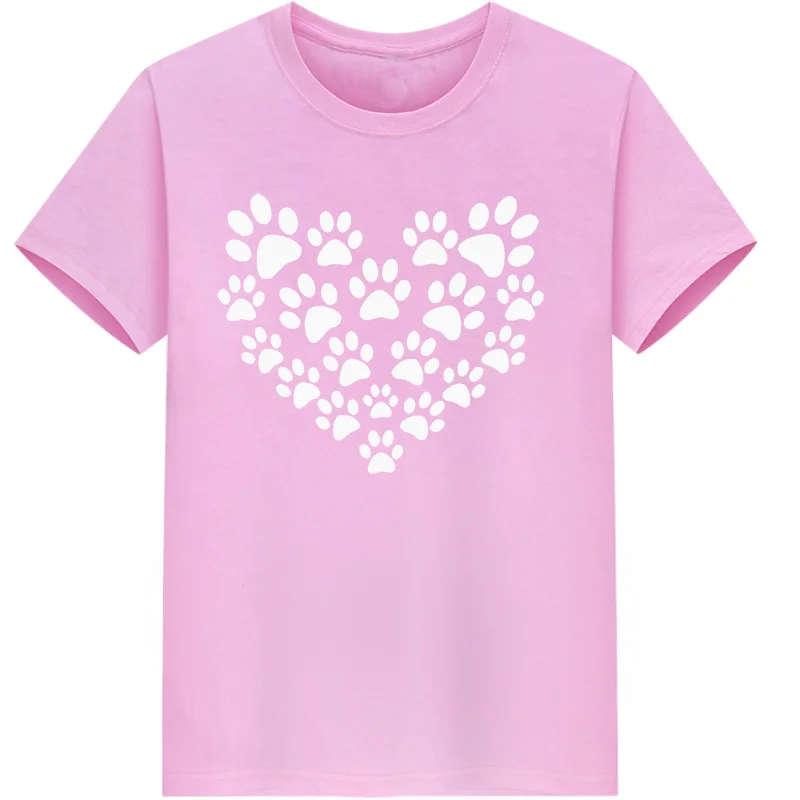 Summer Women Heart-shaped Dog Foot Funny Graphic Print Dog Lover Crewneck Short Sleeve Harajuku Casual Daily Aesthetic Style Tee