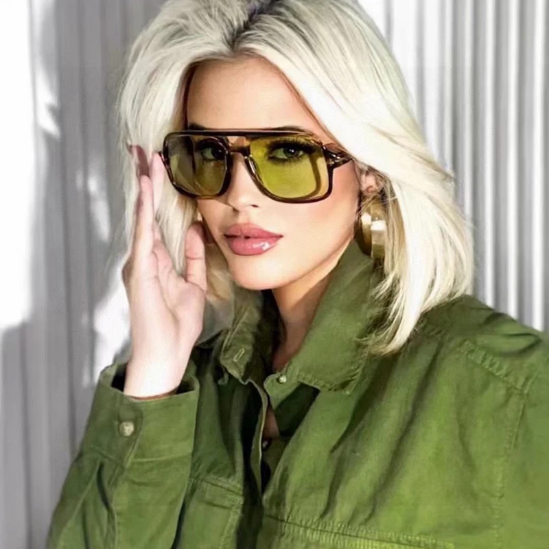 

New Fashion Pilot Sunglasses Women Double Bridge Oversized Sun Glasses Oval Goggles Classic Candy Color Design Eyewear UV400