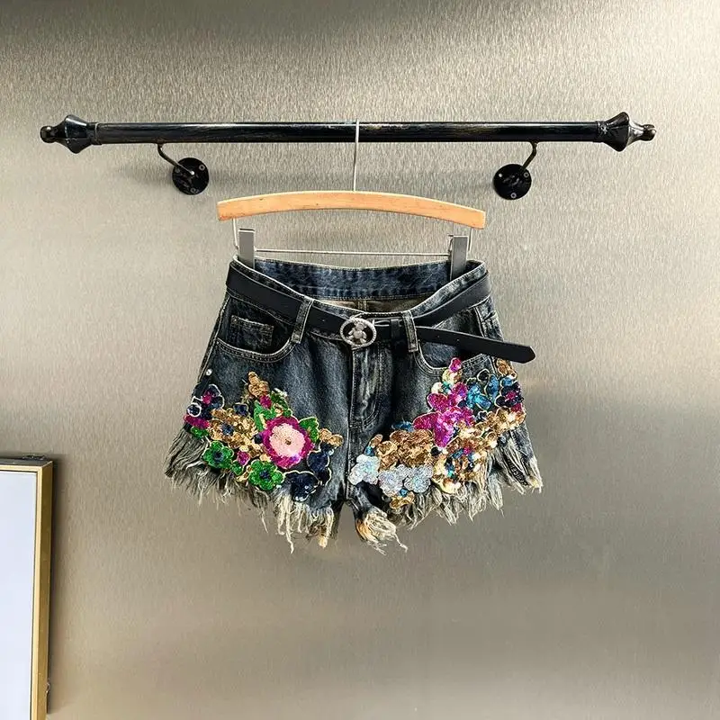 

Women's Summer Shorts Shorts Diamonds Cowboy High Waist Straight Niche Design Sense Simple Premium Casual Brand Fashion Luxury