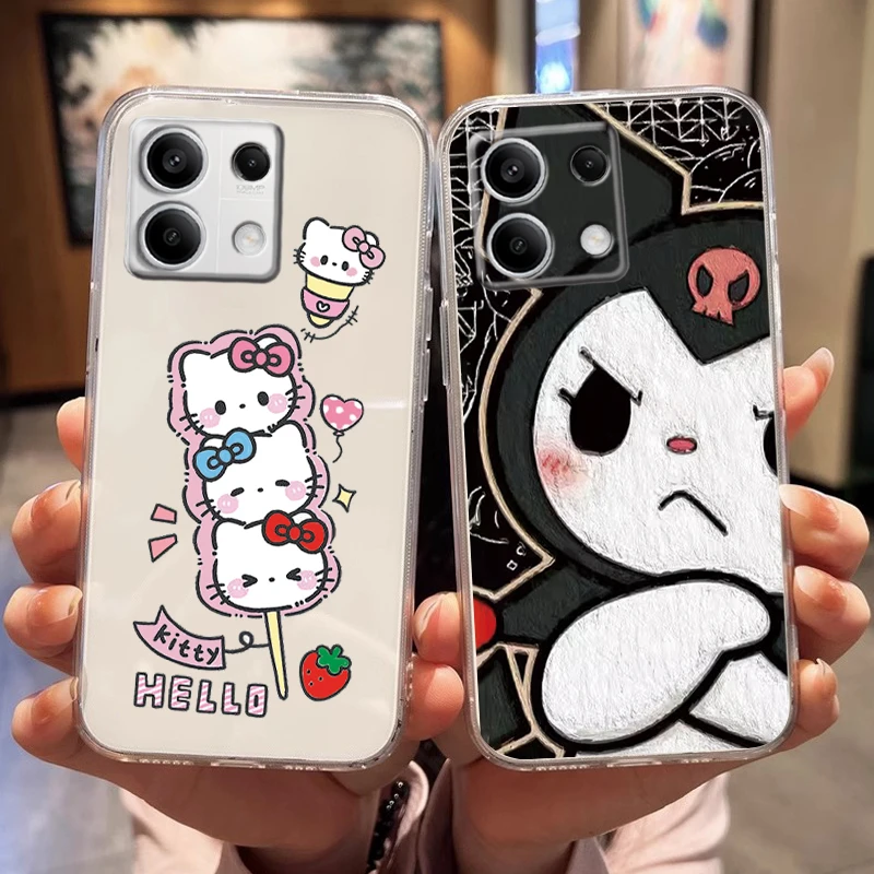 Для Redmi 12 A1 A2 Note 14 Pro 14 13 13 Pro 4G Ro 5G 12 Pro Plus 12S 12 Poco M6 Pro X6 5G Cute Cartoon Sanrio Черный прозрачный чехол