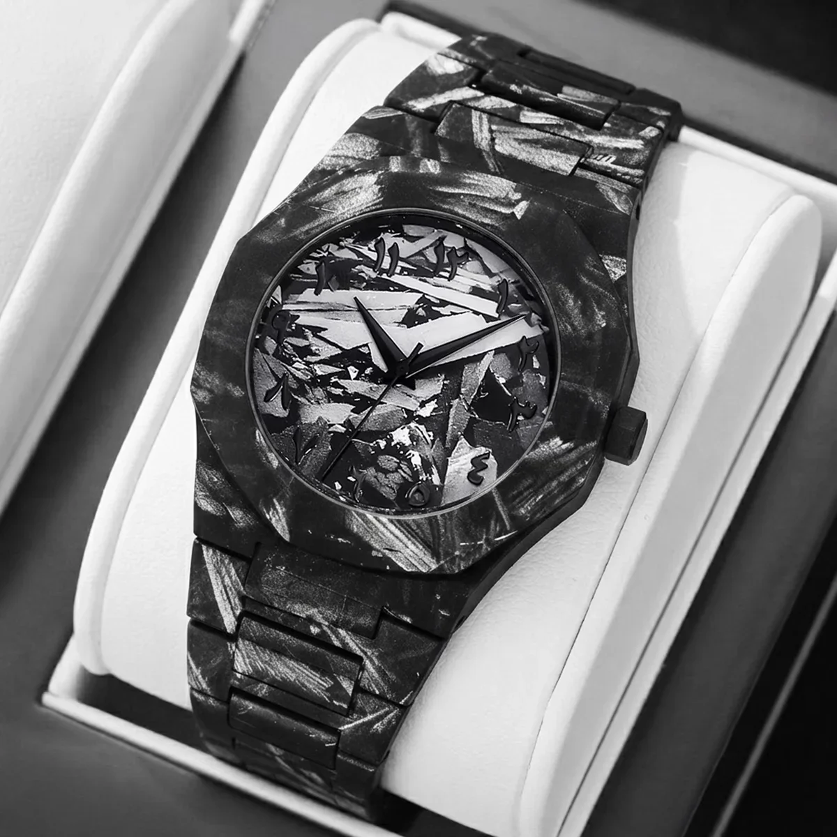 Men's Elegant Casual Watch, Unique Rectangular Dial Design Quartz Watch