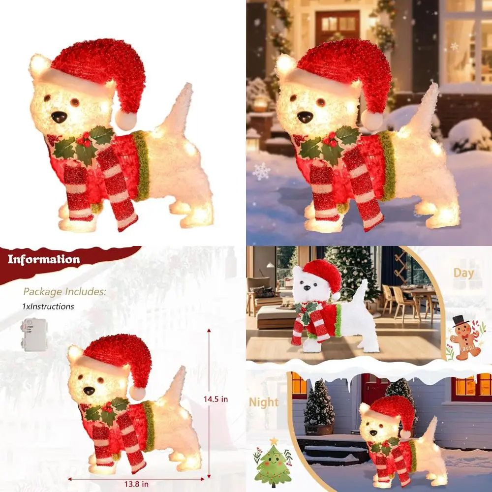 

Рождественская собака с подсветкой и шляпой Санта-Клауса, праздничное украшение на открытом воздухе для дома, сада и вечеринок