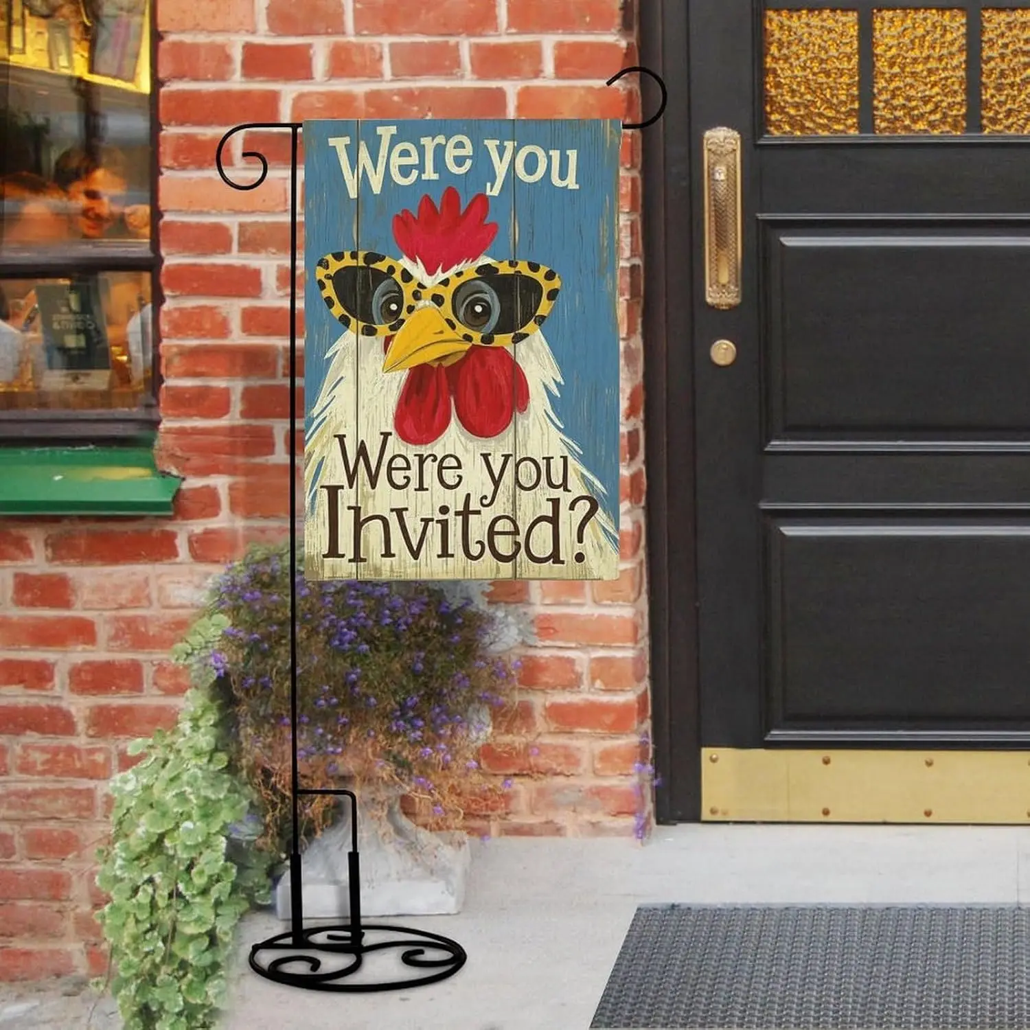 Garden Flag “Chicken Were You Invited” Double Sided 12x18 In Burlap Seasonal Yard Decoration for Outside Porch HHJ LLG