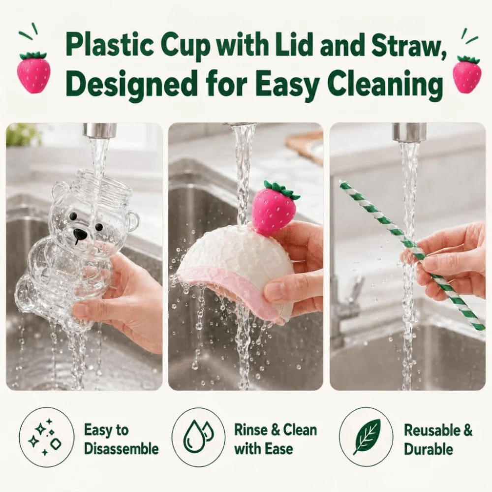 Gifts with Lid Bear Drinking Cup Transparent Large Capacity Bear Straw Cup Teddy Bear Plastic Cup Weekend Picnics