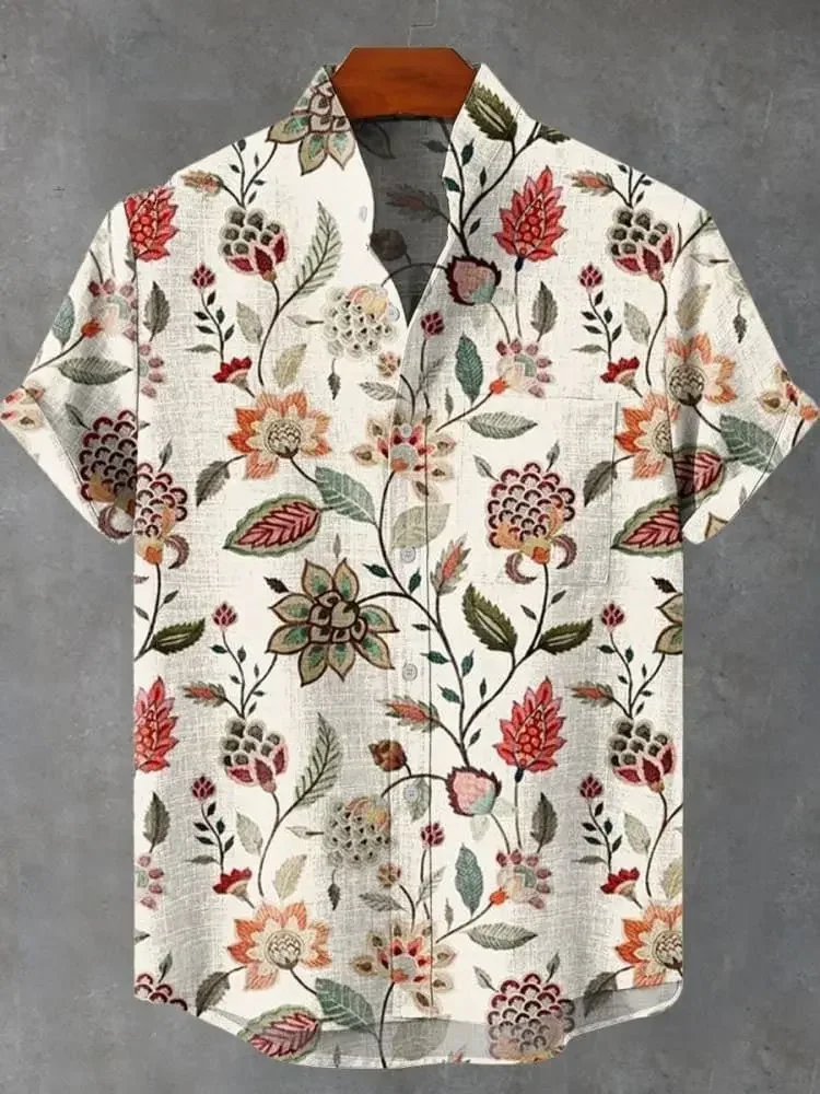

Men's Irregular Pattern Printed Short-sleeved Shirt Street Trend Retr 2026 New Hot-selling Tops Mens Fashion Roupa Formal Attire
