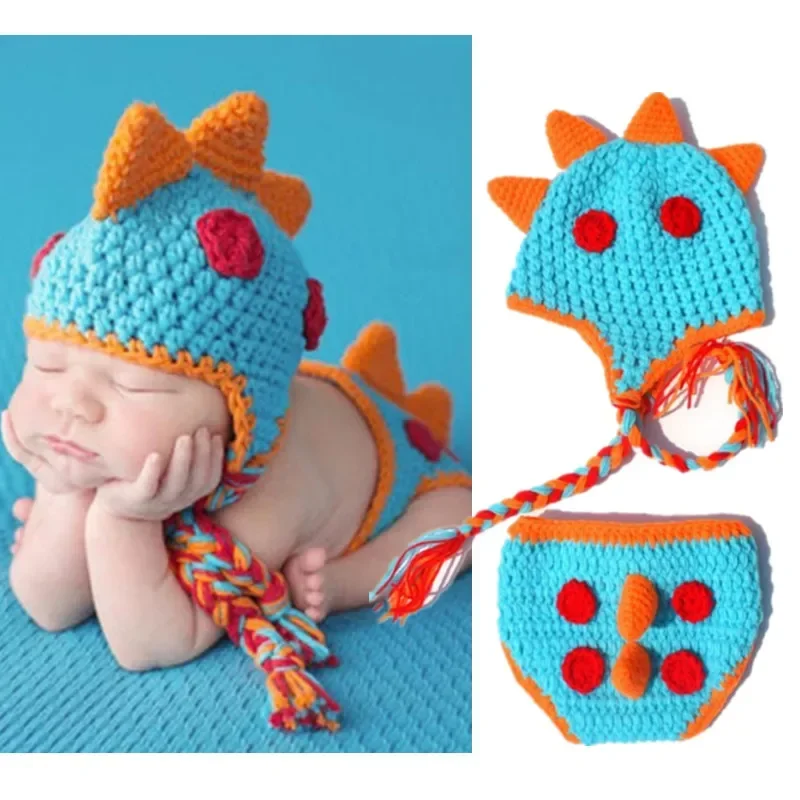 2pcs/Set Newborn Photography Props Crochet Dinosaur Costume Suit Baby Boy Girl Clothes Photography Accessories