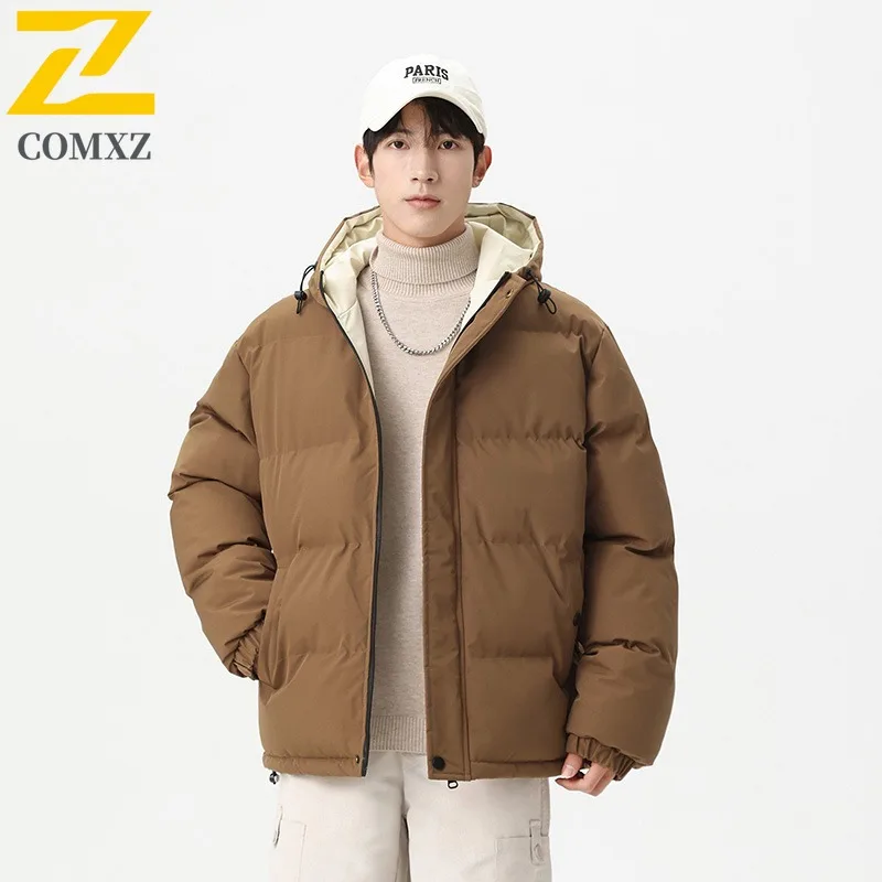 

COMXZ Men Travel Padding Jacket Premium Comfort Design Outdoor Thickened Warmth Parka Solid Tone Hood Cold Resistant Winter Coat