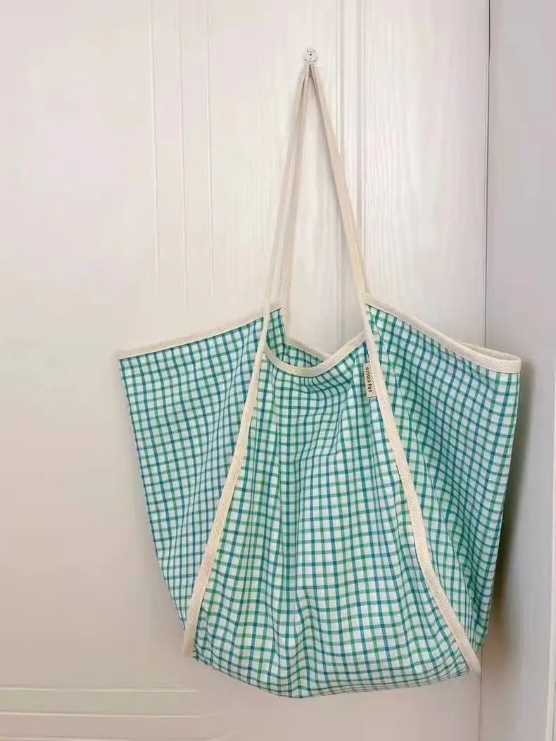 

Large Capacity Canvas Green Plaid Tote Bags for Women Open Hobos Shoulder Bag for Shopping and Work