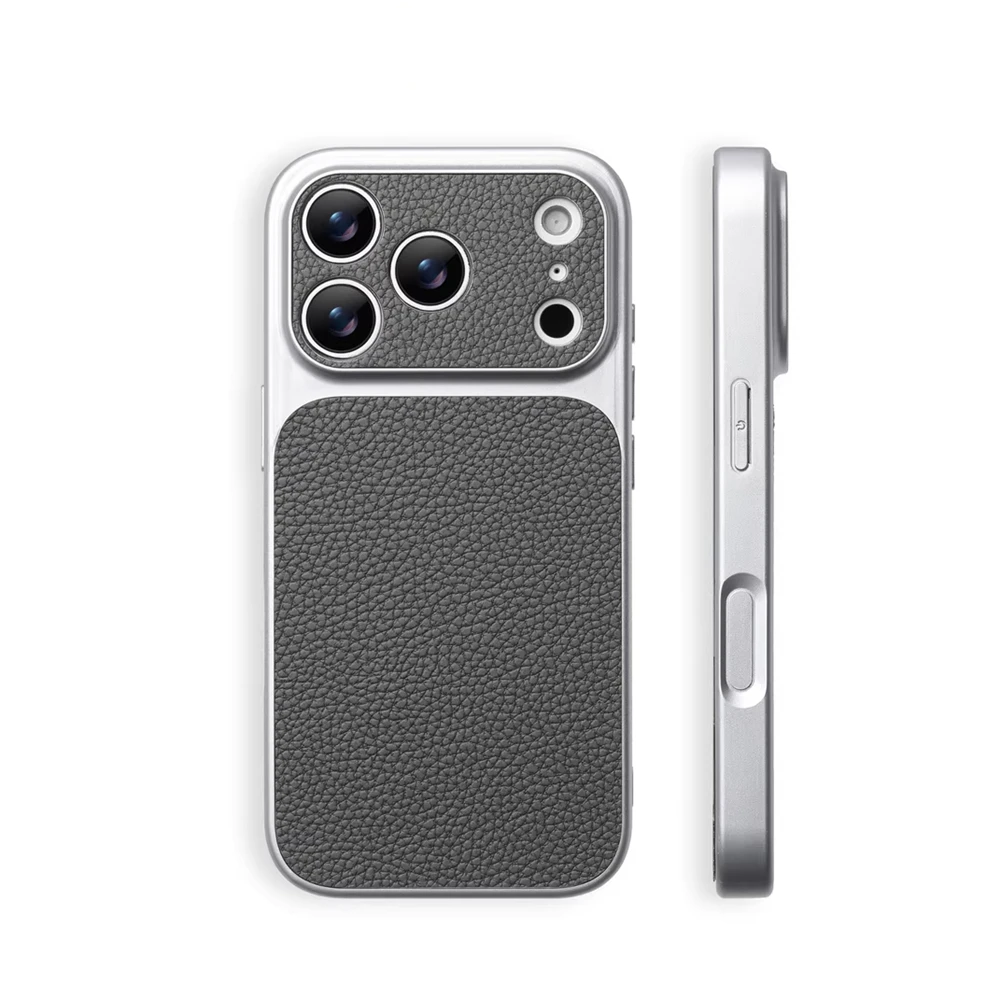 Luxuriöse Hartschale mit Lychee-Textur aus Leder für iPhone 18 17 Pro Max 16 15 14 13 12 ProMax mit vollständigem Linsenschutz – Detail 4