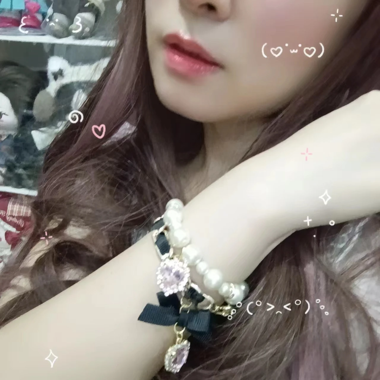 オリジナル手作り和菓子とかわいい女性ビーズパールチェーン弓ラインストーンブレスレット二重層ロリータアクセサリー女性