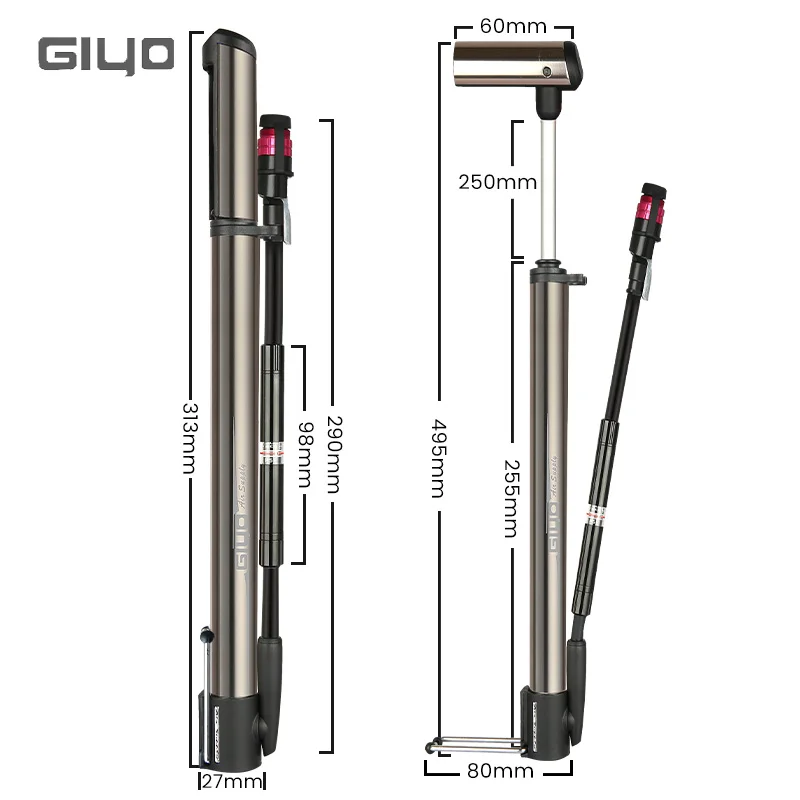 GIYO 140Psi Bicycle Pump With Gauge Presta/Schrader Valve Floor Standing Mini Portable Air Pump MTB Road Bike Tire Inflator