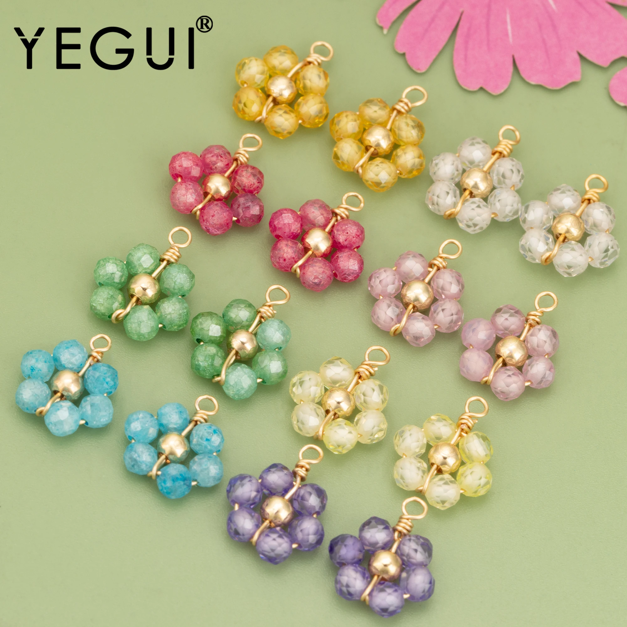 YEGUI ME68,jewelry accessories,18k gold plated,copper,nickel free,zircons,hand made,charms,diy pendants,jewelry making,6pcs/lot