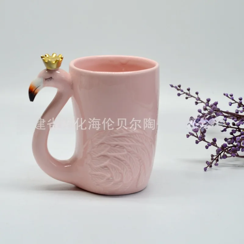 Crown Flamingo Coffee Cup Export Pink Ceramic Flamingo Mug Gift Cup Crown Ceramic Cup Weird Smoothie cup Water cup Gifts for mom