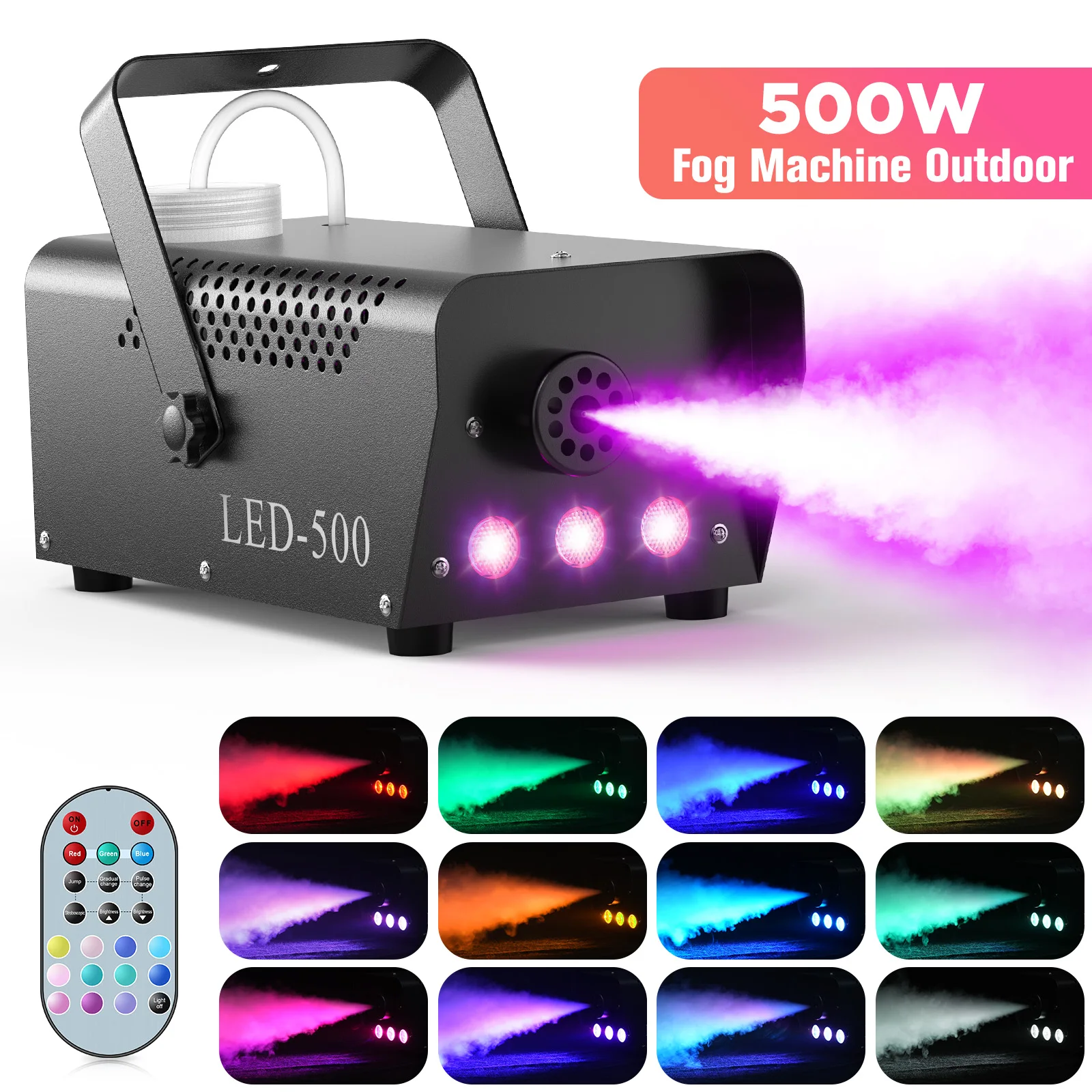 

500W Smoke Machine RGB 3 LED DJMixed Color Fog Machine with Remote Control Stage Smoke Ejector for Party DJ Disco Halloween