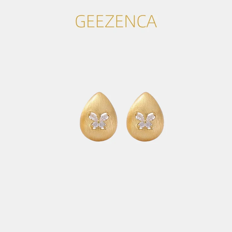 

GEEZENCA 925 Sterling Silver Brushed Water Drop Stud Earrings Women Butterfly Dainty Trendy Stack Small Earring Lightweight Gift