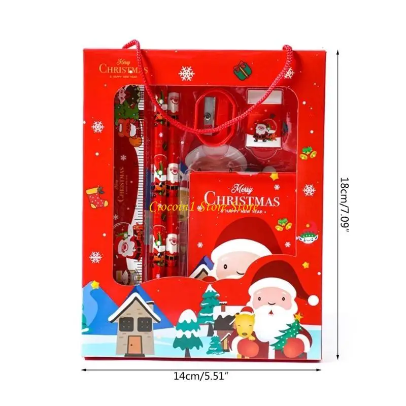 A3PC Christmas Stationery Set for Kid and Student including Christmas Pencil, Eraser, Ruler, Pencil Sharpener, Mini Notes Pad