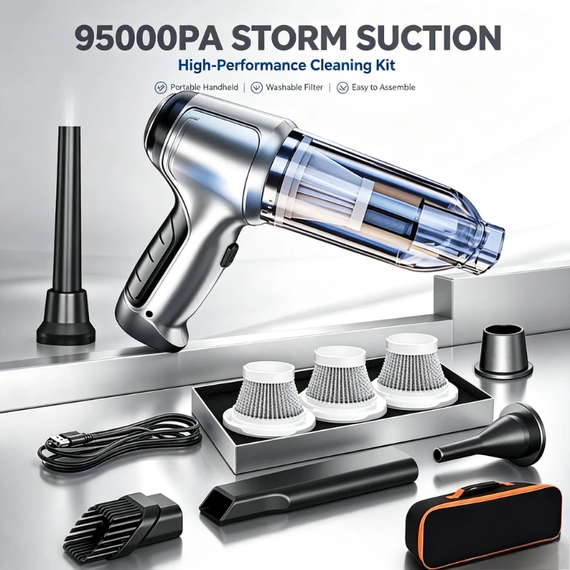 Rechargeable Wireless Handheld Car Vacuum Cleaner Strong Suction Wet Dry Dual Use Mini Portable Auto Household Vacuum Cleaner