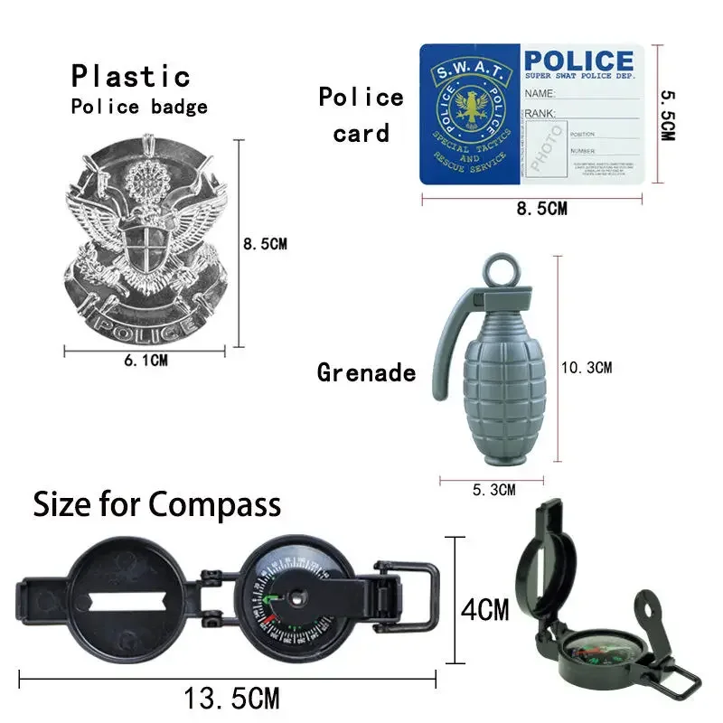 SN55Police Costumi Cosplay per Ragazzi Ragazze, Giocattoli della Polizia, Poliziotto, Bussola, Fischio, Distintivo della Polizia, Oggetti di Scena per Costumi di Carnevale, H$@1w