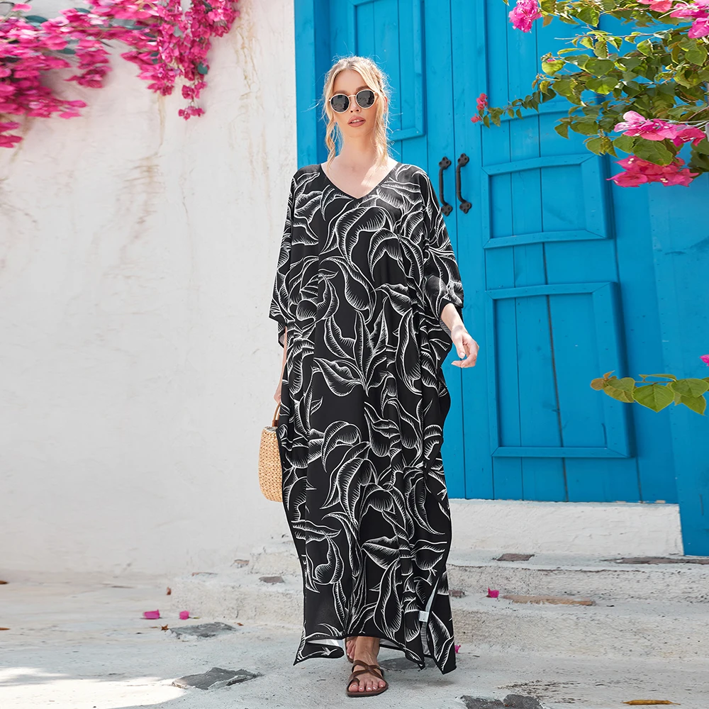 ชุดคลุมคาฟทันไซส์ใหญ่ ลายใบไม้ - Cover Up Kaftan บทวิจารณ์และราคา