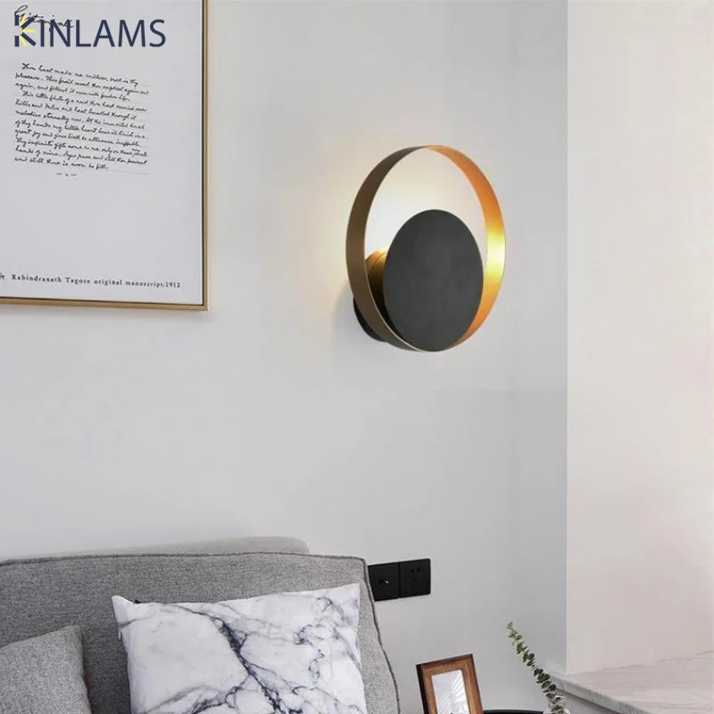 

Light Luxury Wall Lamp Nordic Style Bedroom Bedside Lamp Black Circular Minimalist Post-modern Living Room Aisle Wall Lamp