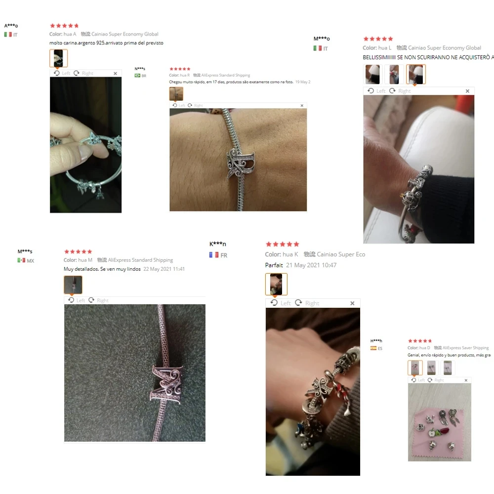 Gelang Jimat Pandora Asli Pas 925 Perak Murni A-Z 26 Huruf Inggris Manik Jimat DIY Berloque Pembuatan Perhiasan untuk Wanita