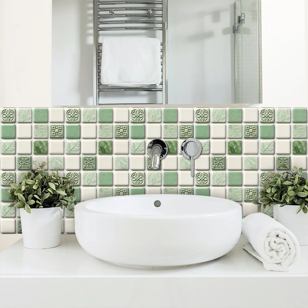 1pc PVC For Mosaic Wall Decals Waterproof Easy Apply Elegant Realistic Stone Patterns Wall Stickers For Kitchen & Bathroom
