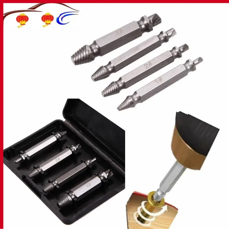 4Pcs/set Double Side Damaged Screw Extractor Step Drill Bit Guide Set Broken Damaged Remover Tool Screw Extractor Metal Drills