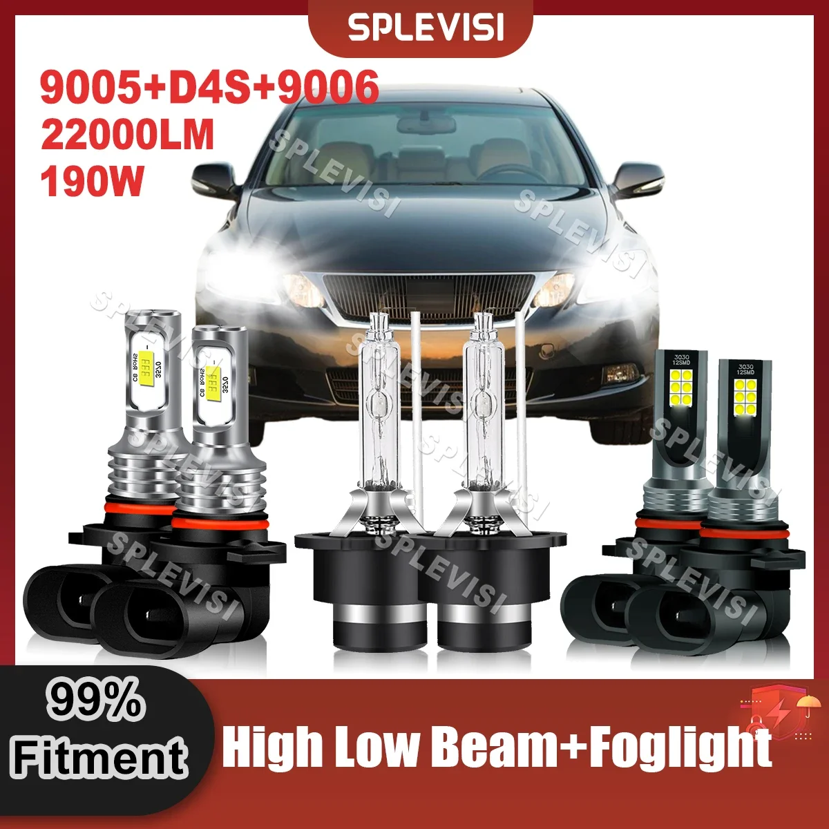 

SPLEVISI Auto LED Headlamp 9005 D4S 9006 High Beam Low Beam Foglight 22000LM For Lexus GS350 2007 2008 2009 2010 2011