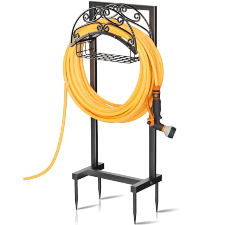

Улучшенная подставка для садового шланга с корзиной для хранения, выдерживающая шланг длиной 151 фут, сверхпрочная отдельностоящая стойка-держатель для садового шланга