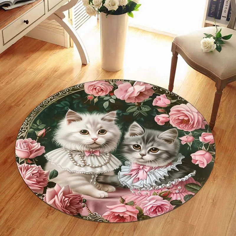 

Коврик с принтом «Кошки в платьях» из фланели, винтажный стиль, для декора дома, уютный, мягкий, для использования в гостиной, для помещений