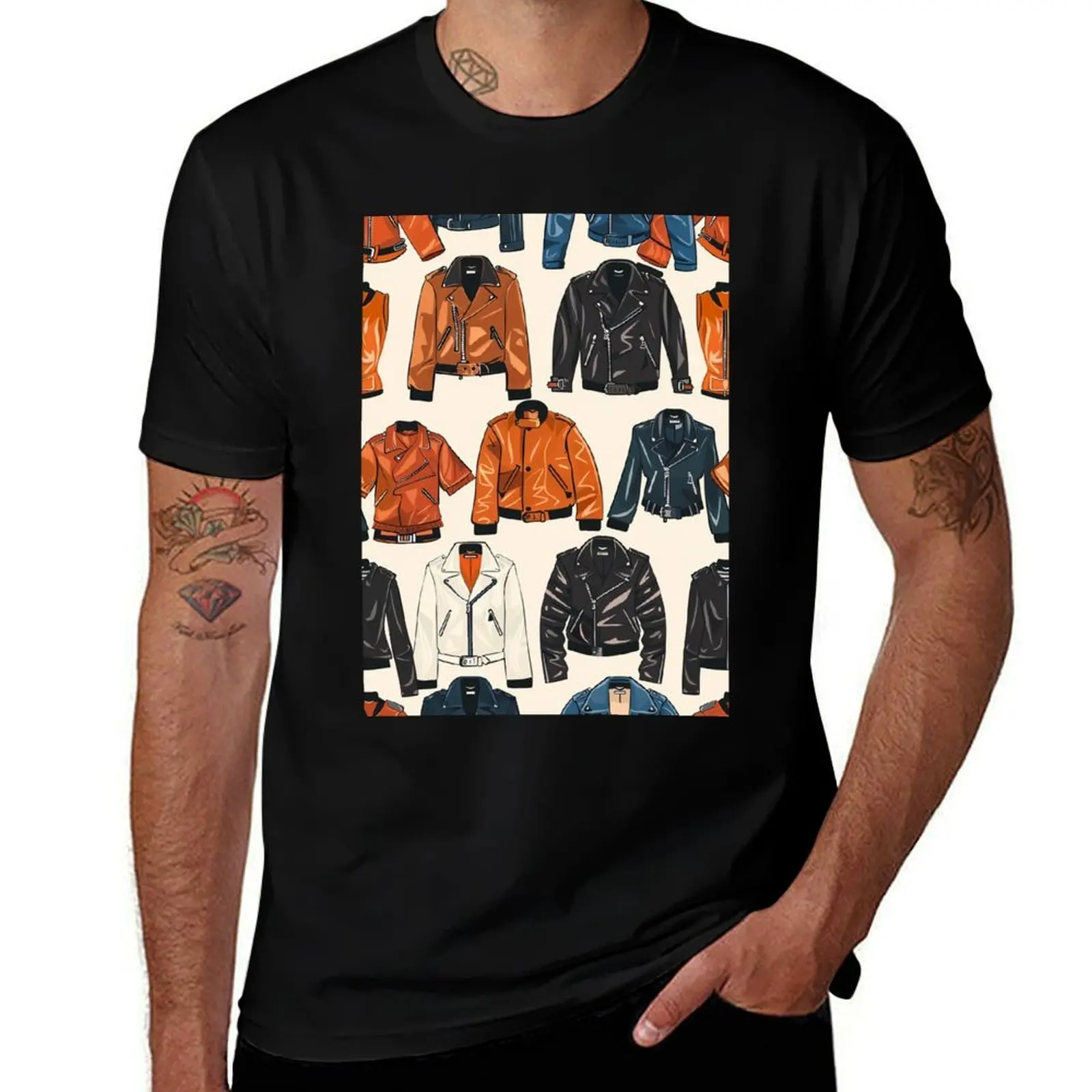 

Cool Leather Jackets T-Shirt customizeds blacks summer tops mens graphic t-shirts pack