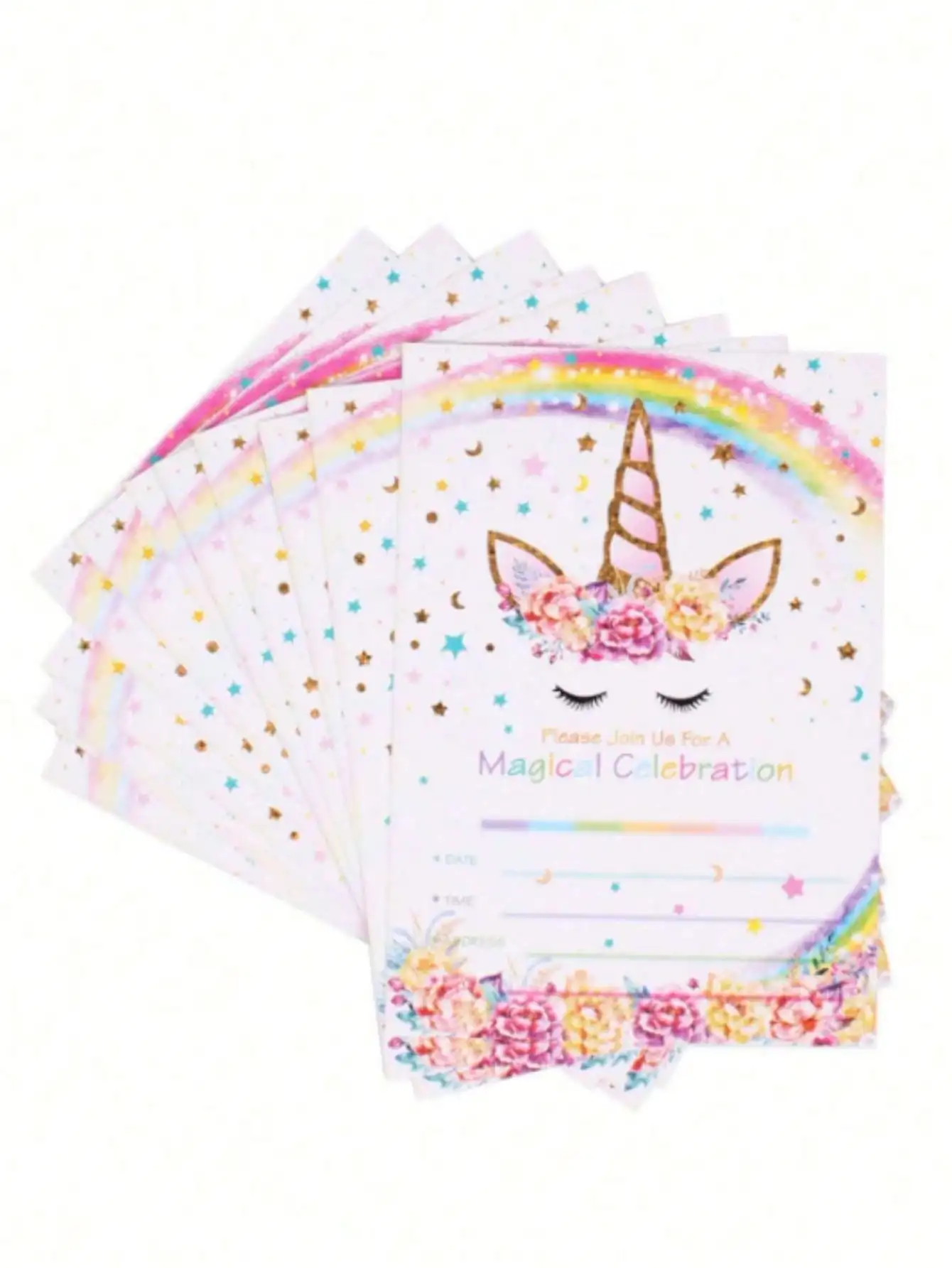 12pcs Magical Cute Unicorn Party Invitation Card (with Envelope) Home Party Supplies with Filled Blank Invitation Card Kit