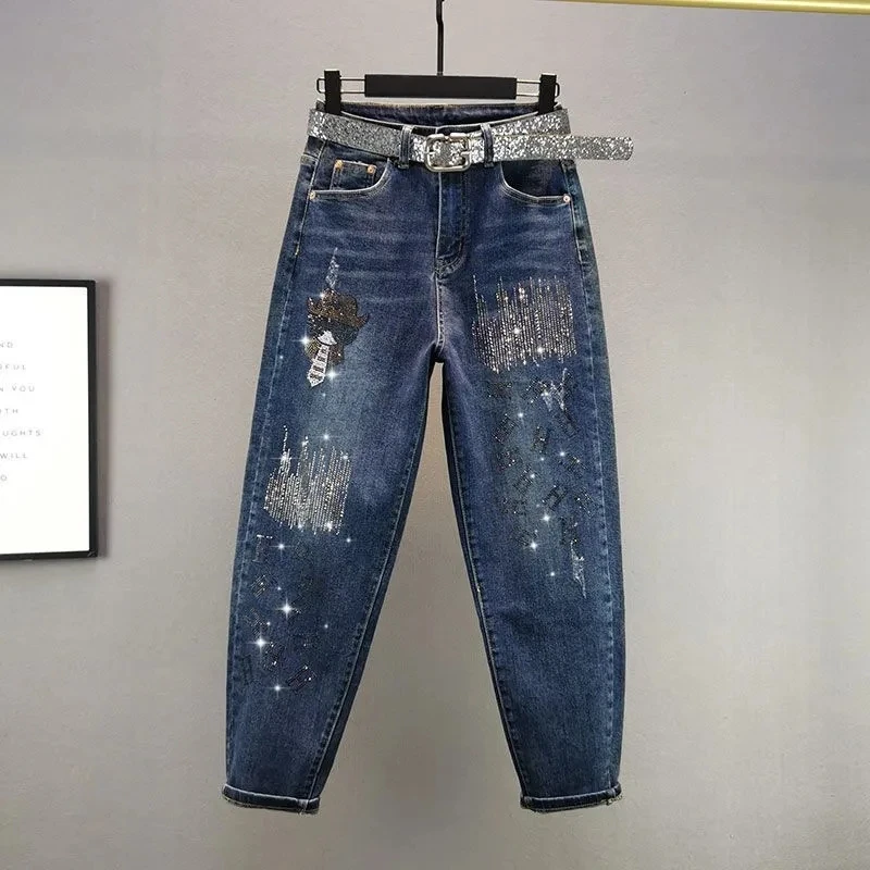 Hot stamping letter Jeans For women Spring Autumn 2025 New High waisted Loose Harem Pants Women's Casual Denim Pants