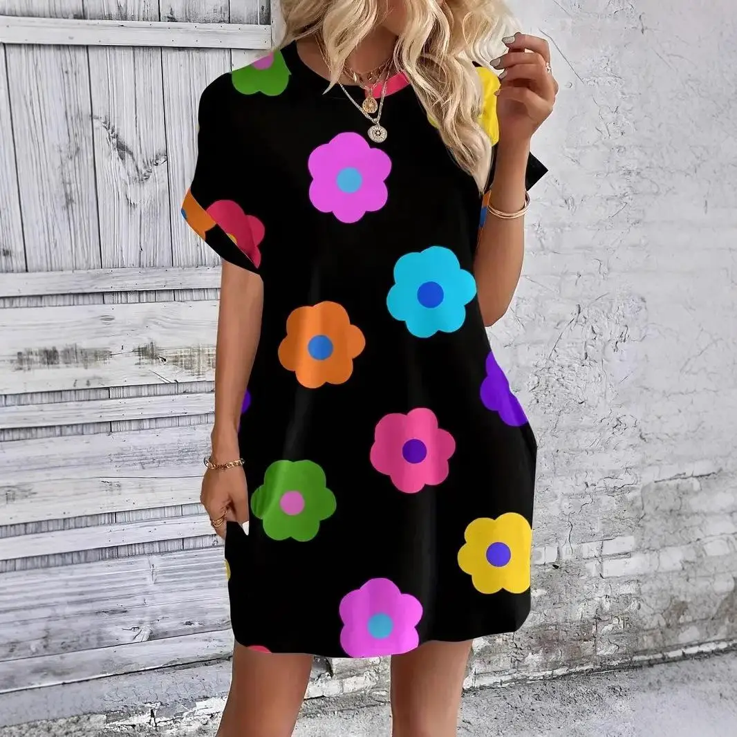 

Платье А-силуэта с цветочным принтом из полиэфирного волокна, рукава три четверти, круглый вырез, молния сбоку, для улицы, делового и повседневного стиля, длинное