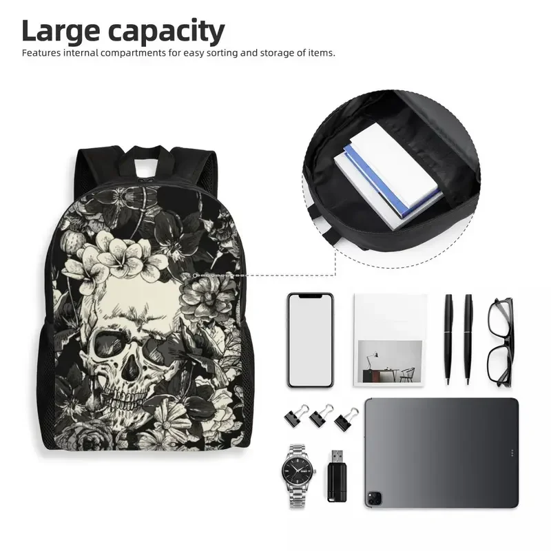 Skulls And Roses Backpack for Women Men School College Students Bookbag Fits 15 Inch Laptop Gothic Moth Bags