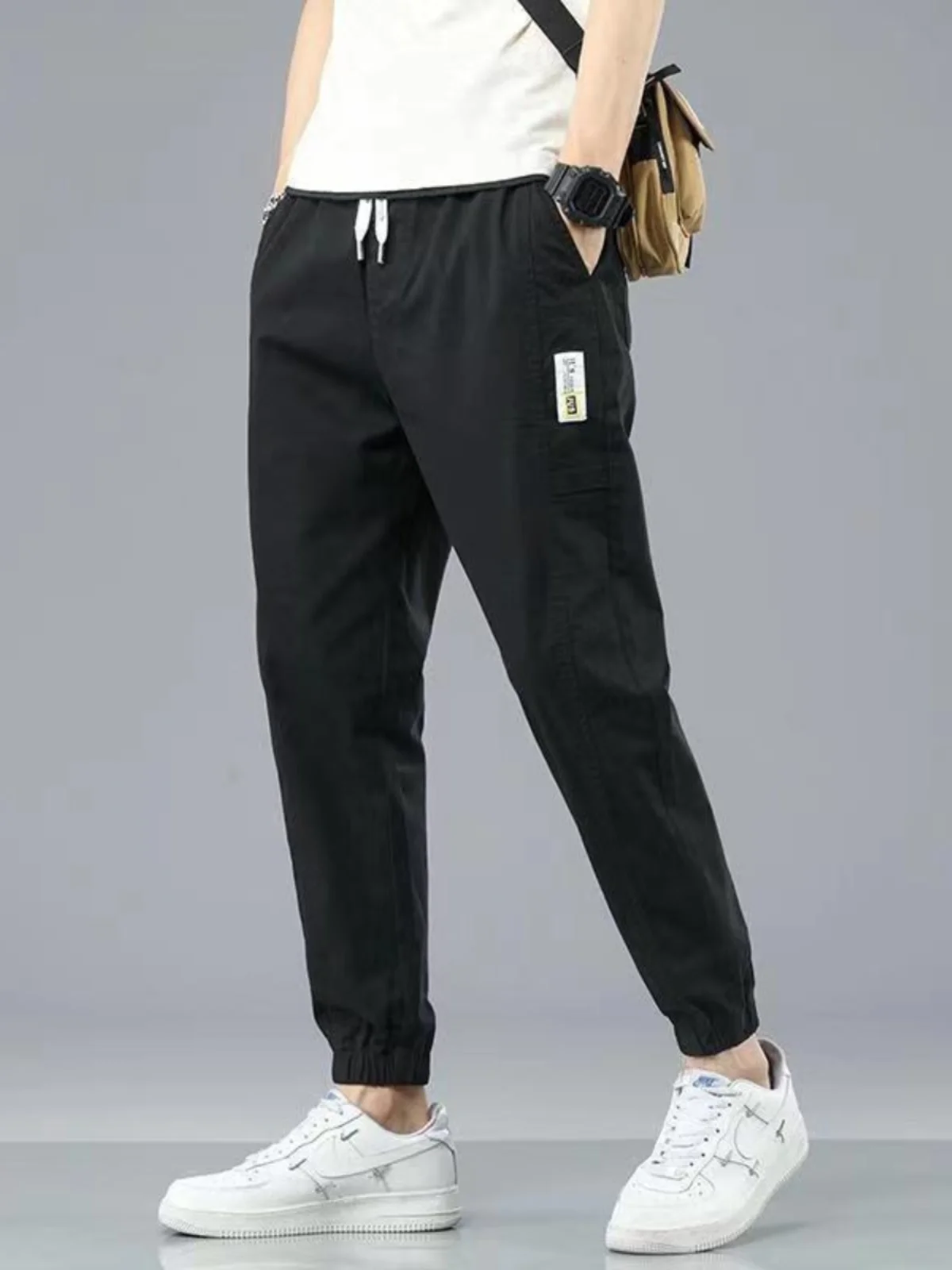 Boys Casual Versatile Loose Summer Thin Tied Feet Harlan Overall Pants Sports Style for Men