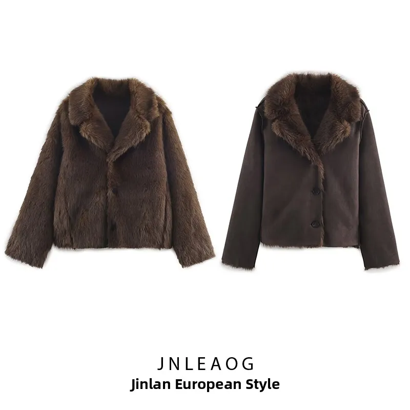 

Faionable Double-Sided Artificial Fur Effect Jaet Coat Women's Autumn New Sle Versatile Long Sve Loose Fit Polyester