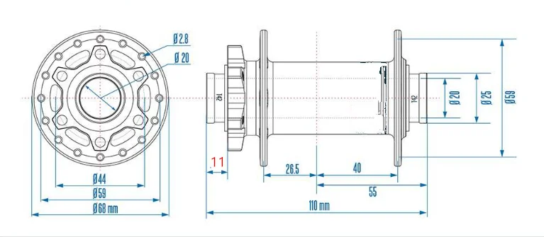110 x 20mm 32 Hole RUJIXU MTB Bike Hub Thru Axle Downhill 20 Bicycle Disc Brake Front Hub Barrel Shaft Cycling Accessories