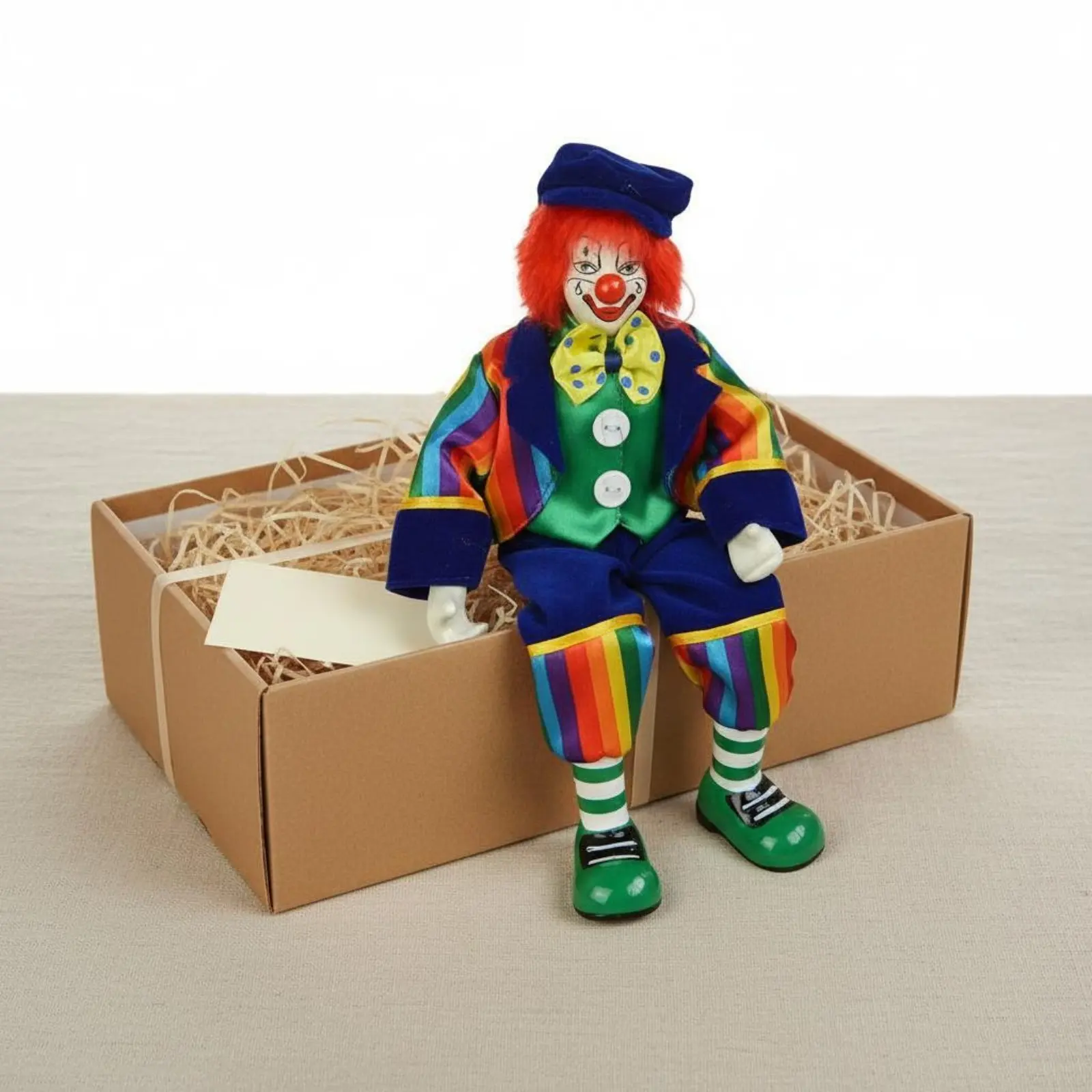 

Dangling Leg Clown Doll Handmade Porcelain Clown Figurine Shelf Sitter Decoration Collectible House Decoration Vintage Design
