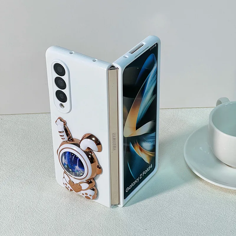 Dla Samsung Galaxy Z Fold 6 5 4 3 2 fold4 5G modna urocza ruchome piaski przestrzeń astronauta królik uchwyt stojak biały pokrowiec