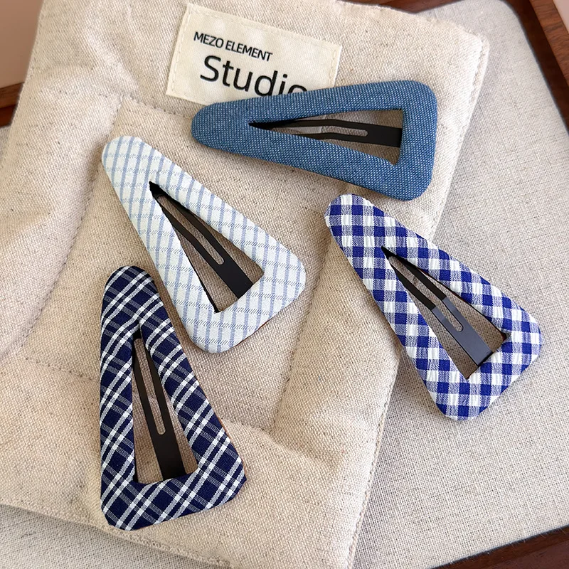 

Triangle Wave Dot Plaid Fabric Hairpin Cute Women's For Organizing Bangs BB Clips Hair Accessories
