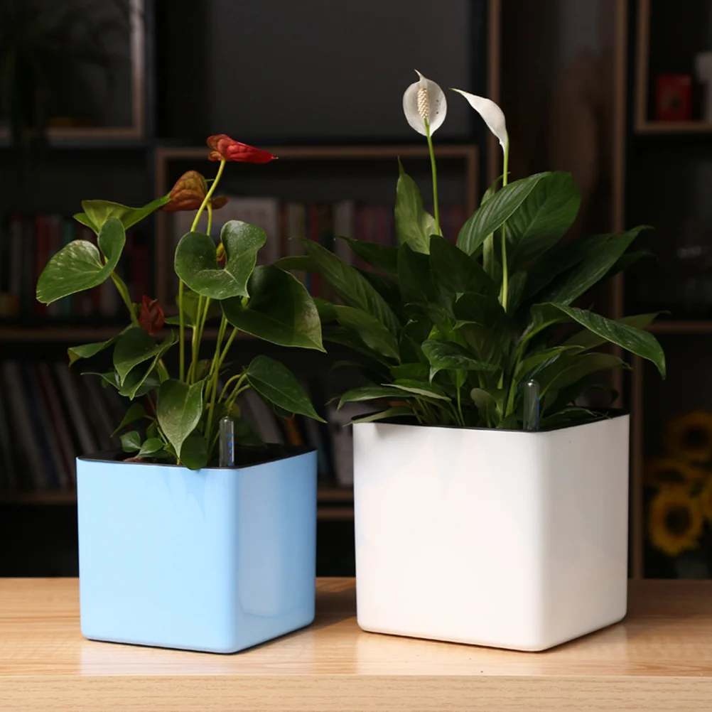 

4 Pcs Flower Pot Automatic Water Absorbent Planter Pots Thicken Indoor Square Shape Blue Self Watering