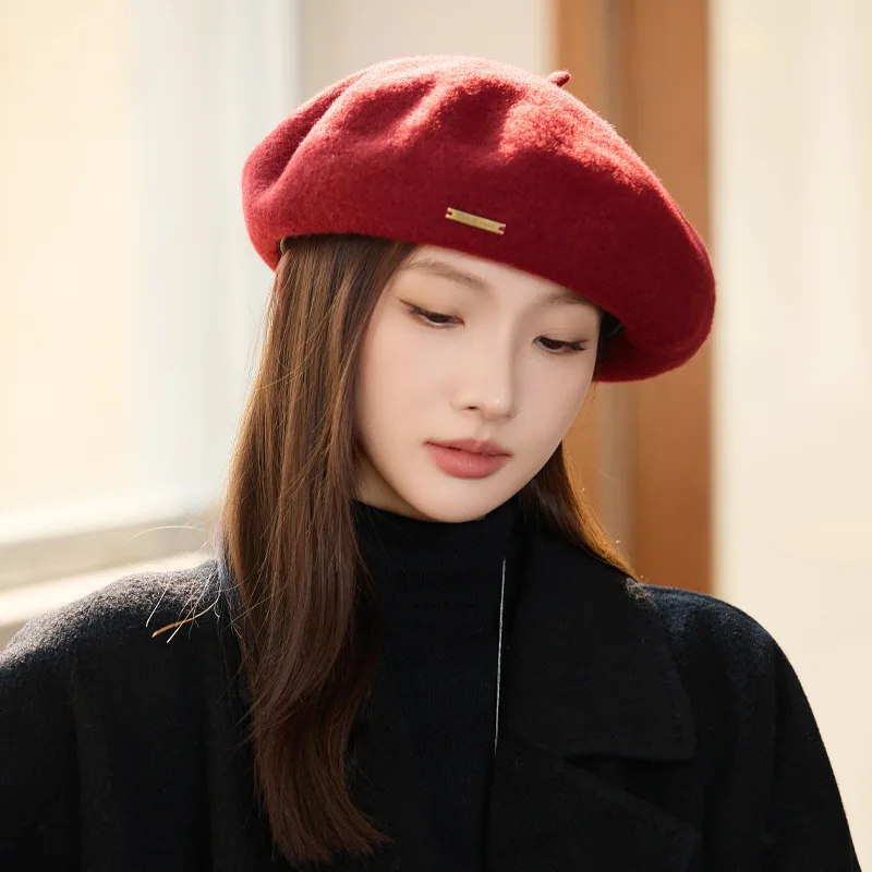 Korean version autumn and winter hat women's high-end temperament versatile big head circumference showing face small warm beret