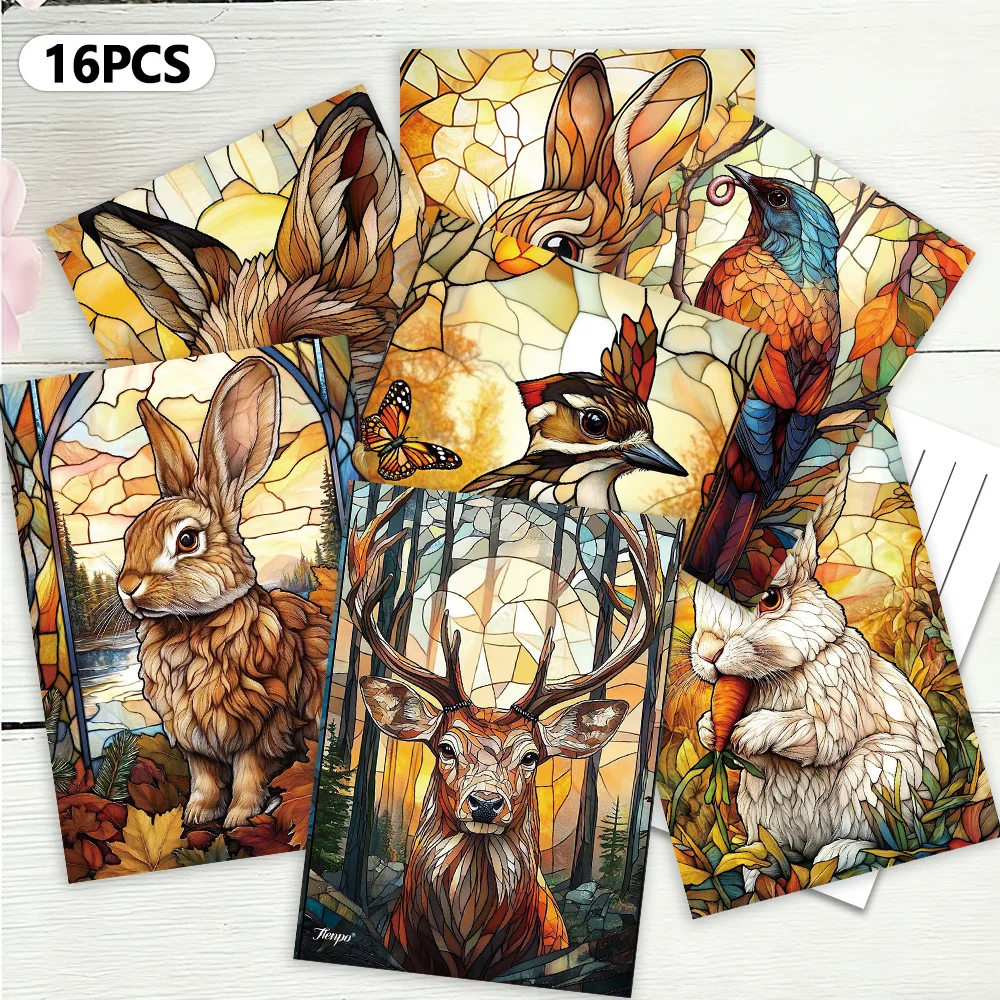 

16pcs, colored window animal postcards, New Year gifts, Christmas gifts, living room decoration, bedroom decoration,high-quality