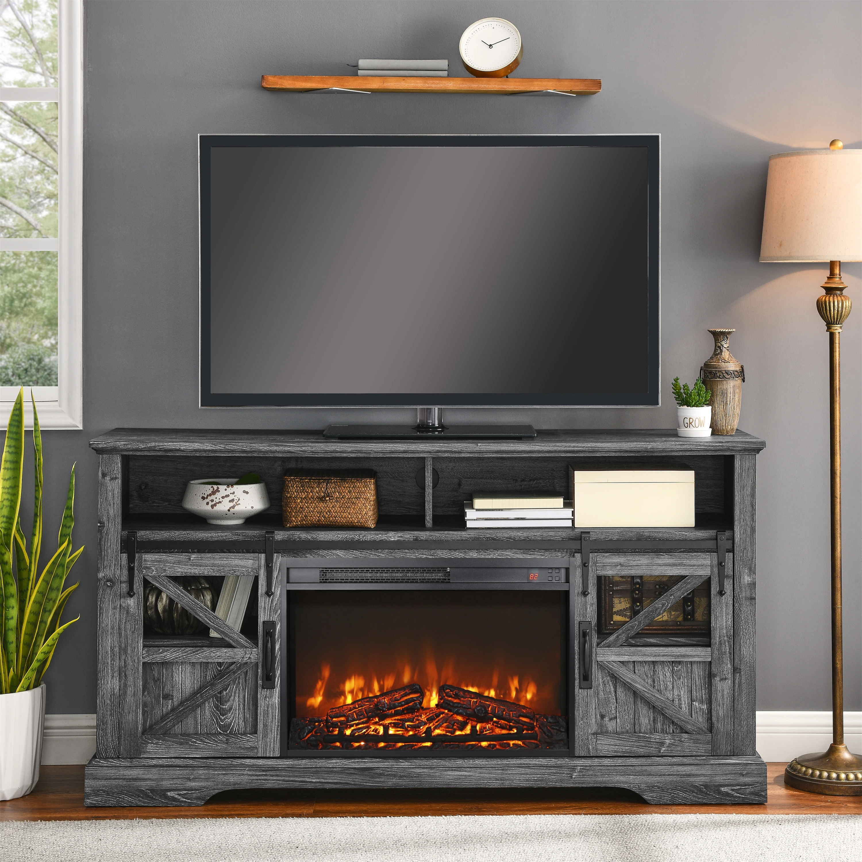 26 Inch Electric Fireplace Insert Ultra Thin Heater with Log Set and Realistic Flame Remote Control with Timer and